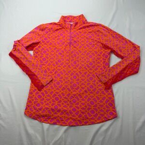 Icikuls 1/4 Zip Pullover Women Size M Pink Orange Geometric Sun Shirt Mesh